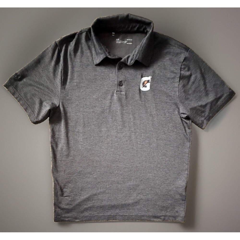 Gatorade Under Armour Short Sleeve Golf Polo Shirt Black Logo Men's Large JBHS